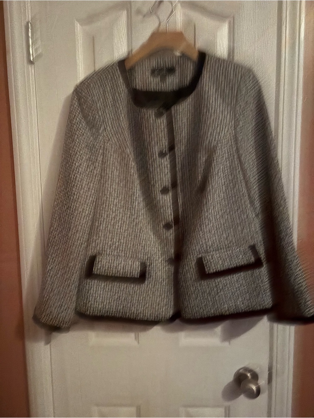 Black & White Textured Button-Front Blazer
